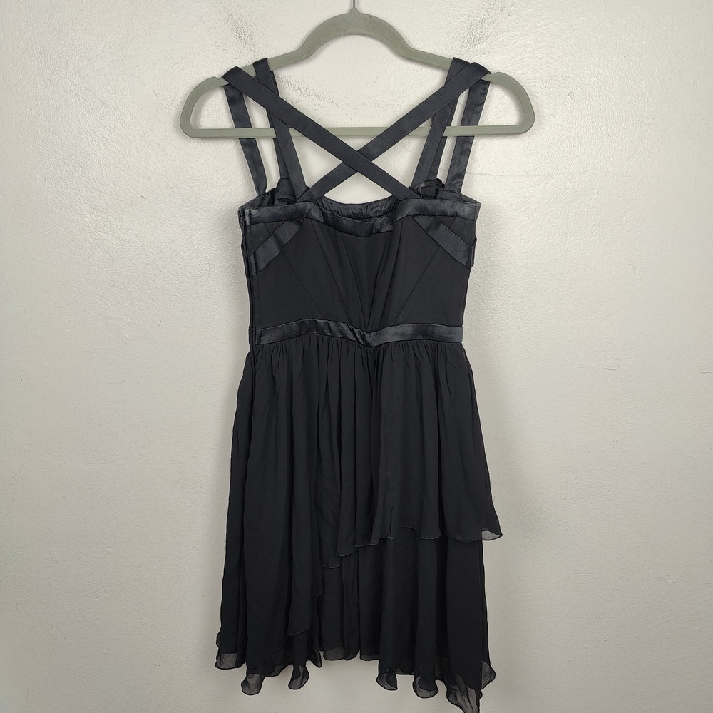 H&M x Versace Silk Dress Women XS Black Corset Bustier Strap Mini Layered Ruffle - Picture 7 of 8